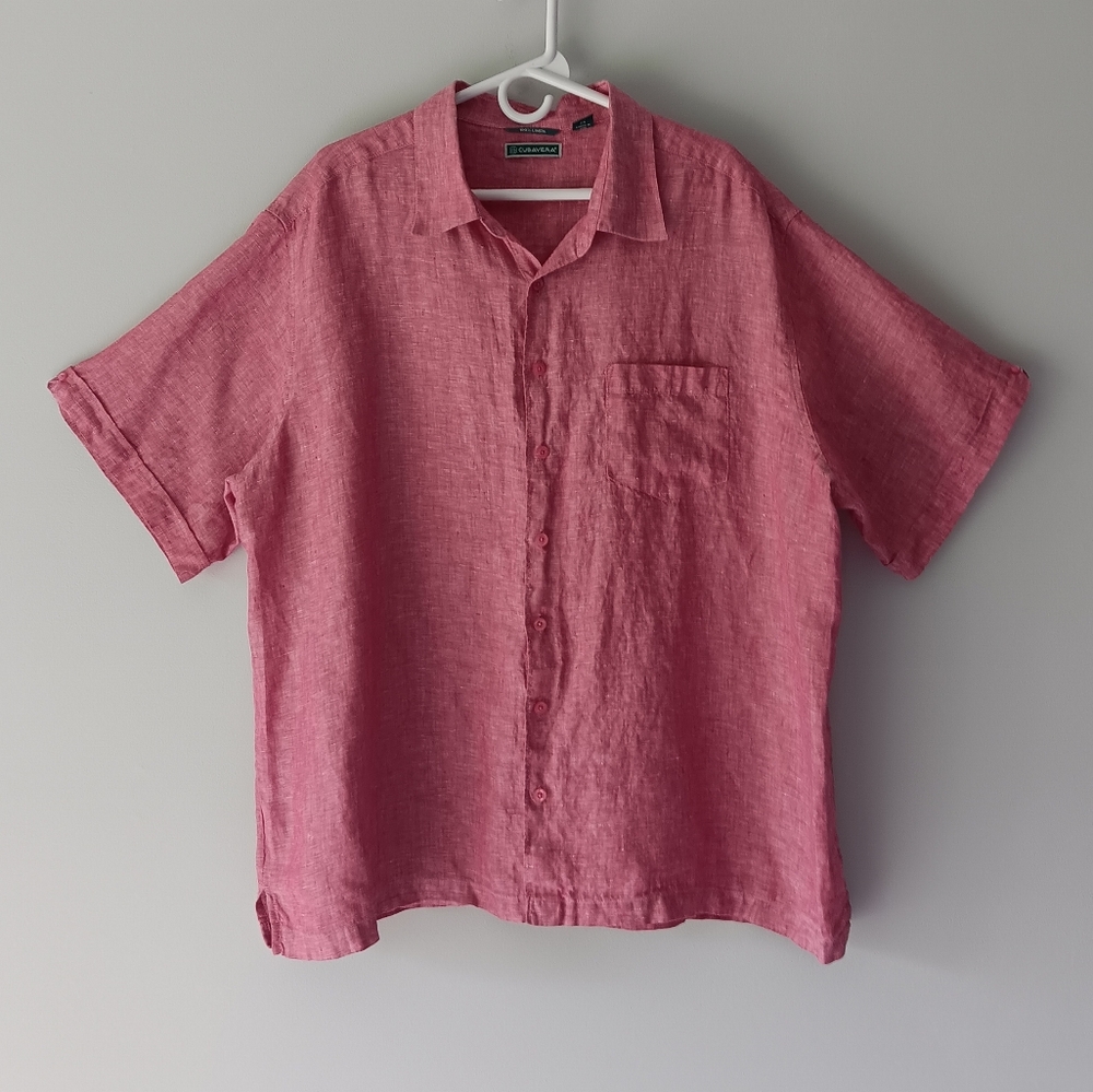 Cubavera 100% Linen Short Sleeve Button Down Shirt Red 2X